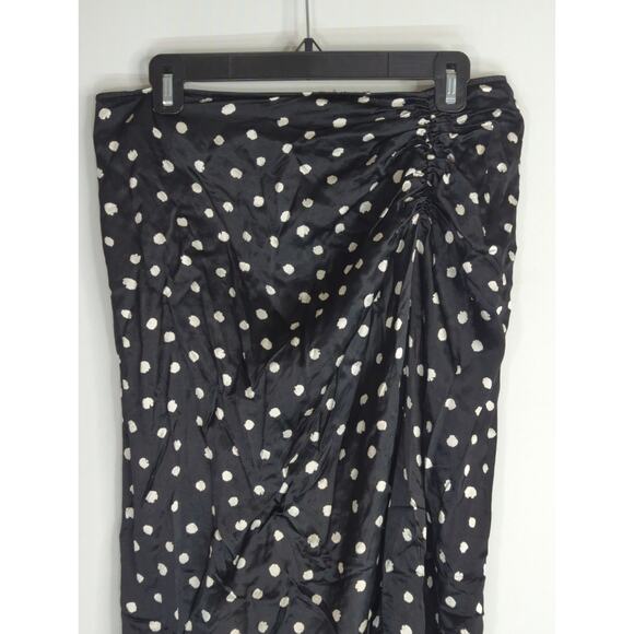 Zara Black & White Polka Dot Midi Long Skirt Women's Large Satin Ruched Bloggers - Picture 4 of 12